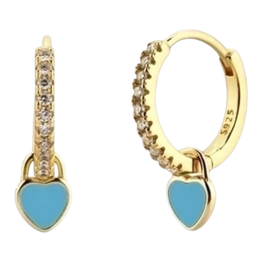 Gold Blue heart Huggie