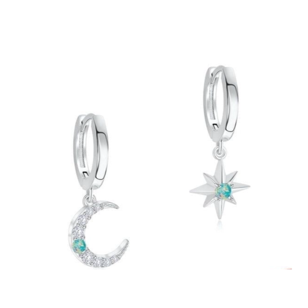 Silver Opal moon and star Huggies